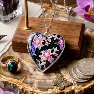 Midnight Orchid Glow Heart Resin Pendant